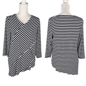 Chico's Travelers Collection Spliced Layered Top Black White 1 S 8-10